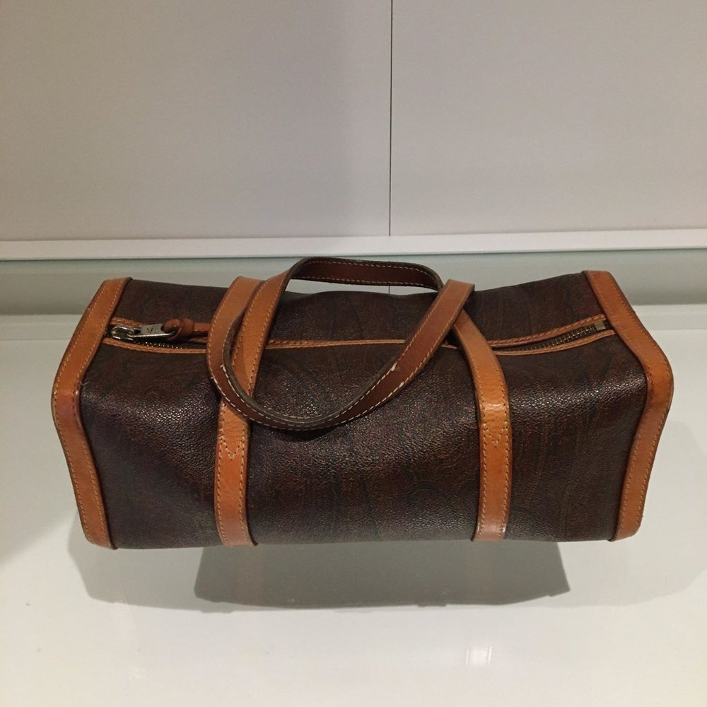 Vintage Etro  barrel paisley canvas leather Bag